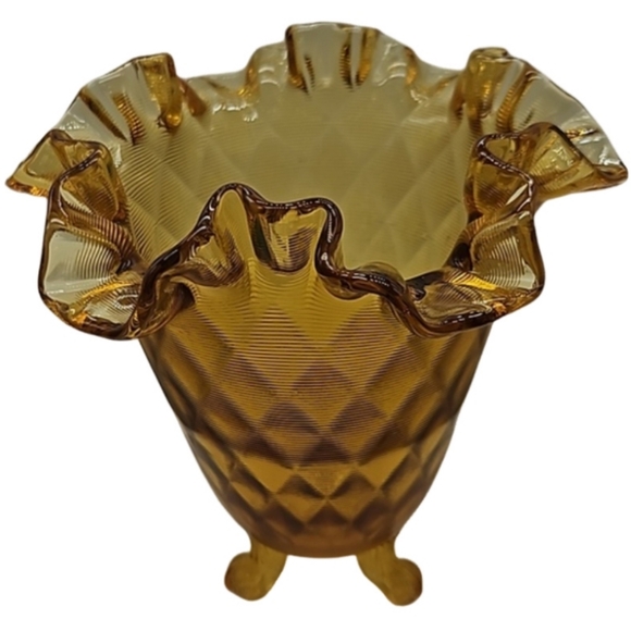 🏺FENTON vintage amber diamond optic threaded footed glass vase - Picture 5 of 10